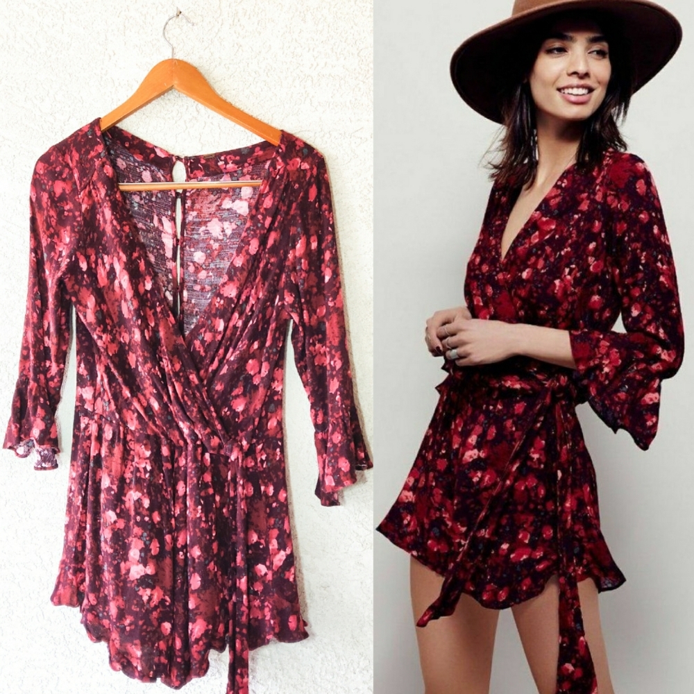 Free People Red Floral Jumpsuit